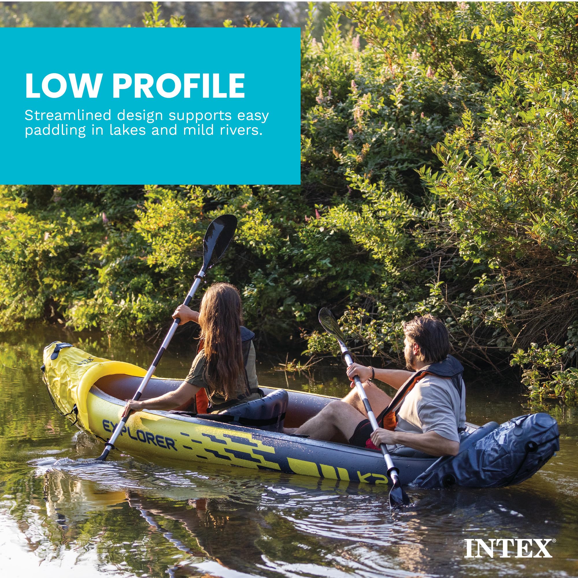 Intex Explorer K2 Boston valve and pump close-up showing fast inflation benefit