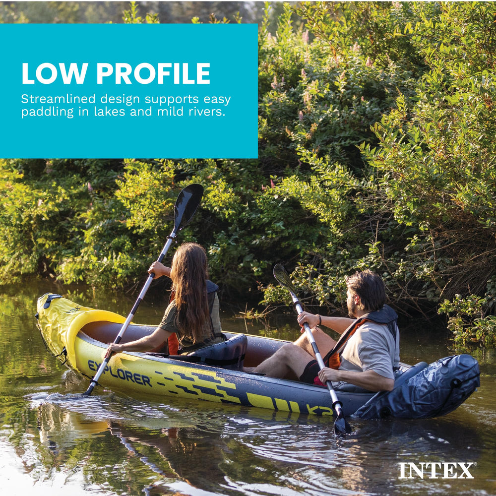 Intex Explorer K2 Boston valve and pump close-up showing fast inflation benefit