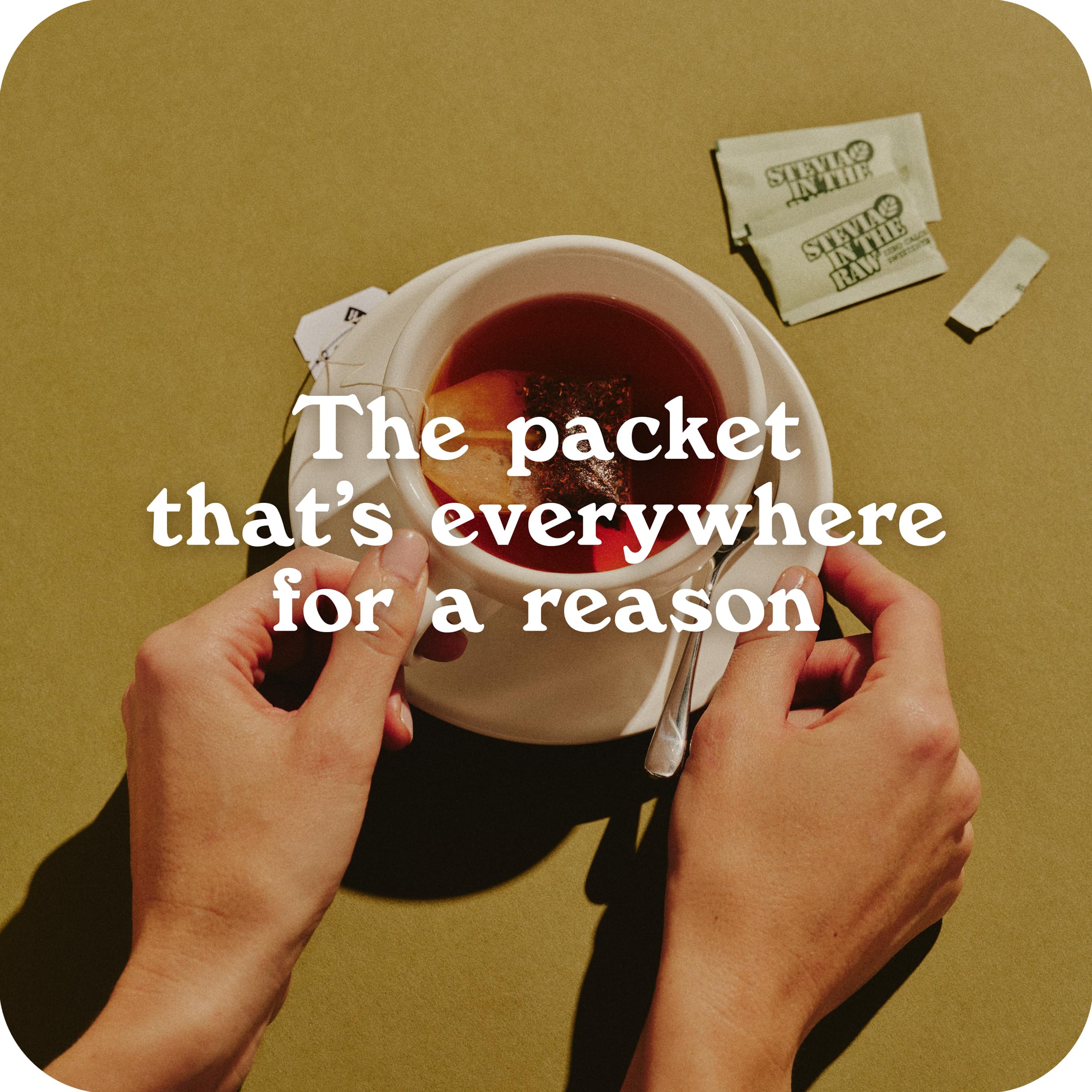 IN THE RAW packet poured into coffee demonstrating quick dissolve benefit