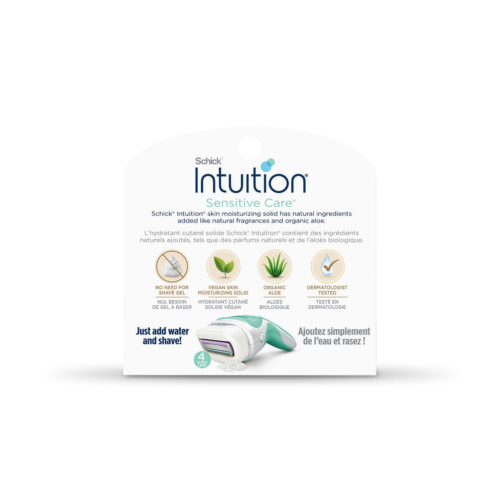 INTUITION Schick product label and ingredients highlighting aloe and vegan