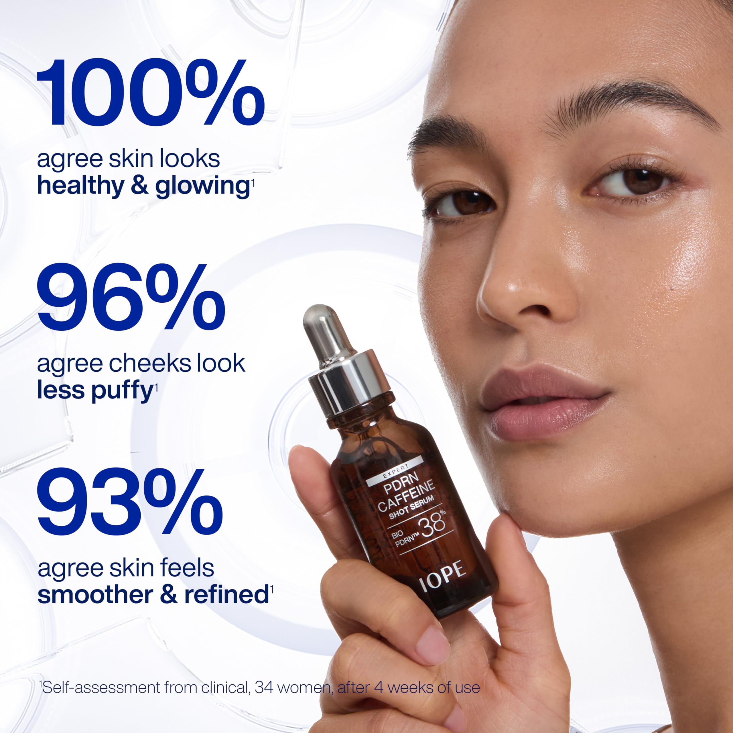 IOPE serum on vanity with plants showing refreshed, balanced skin result