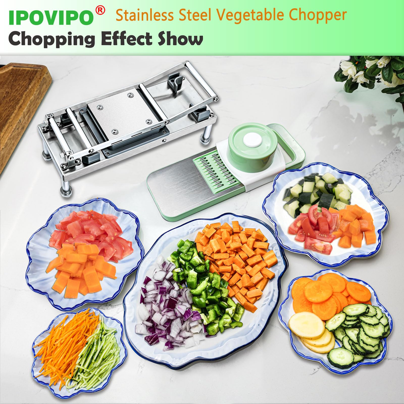 IPOVIPO chopping in action slicing onions quickly for faster meal prep
