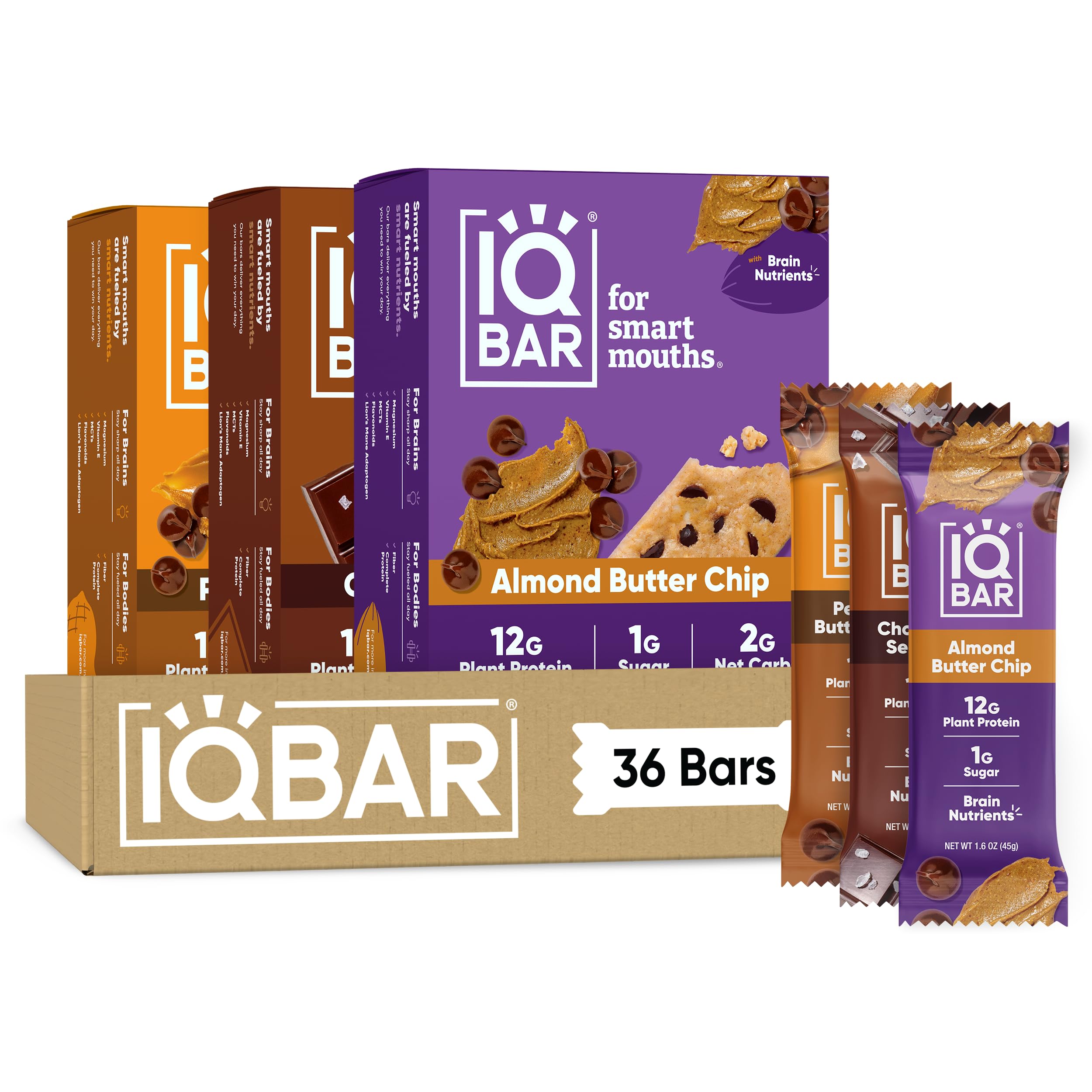 IQBAR front packaging showing chocolate variety and low sugar benefit