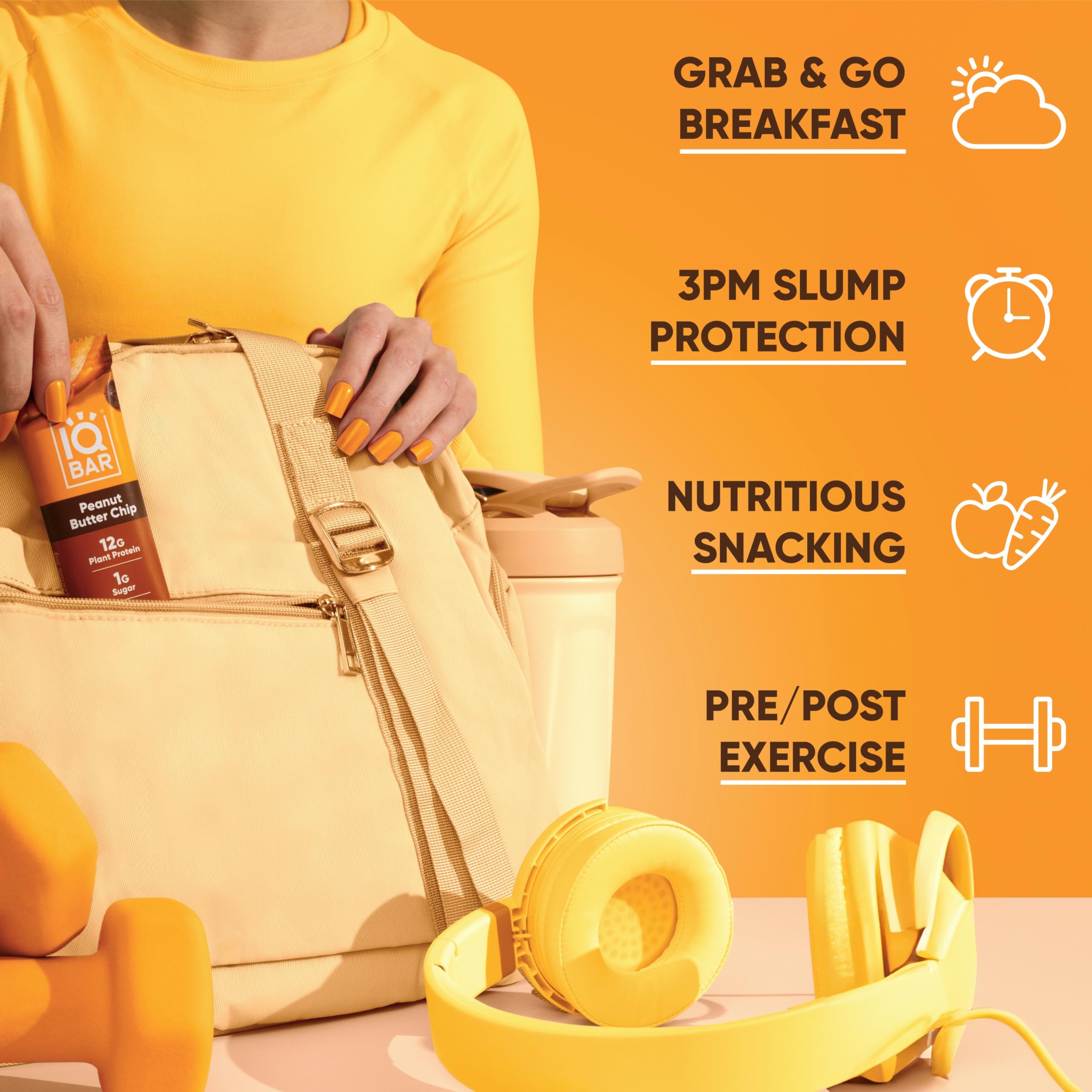 IQBAR ingredient highlights including MCTs and Lion’s Mane for focused nutrition