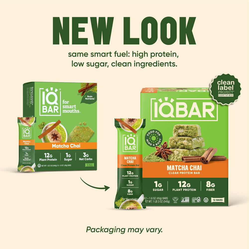 Close-up texture of IQBAR Matcha Chai highlighting fiber-rich bite