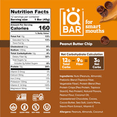 IQBAR peanut butter chip close-up texture showing high-fiber bite