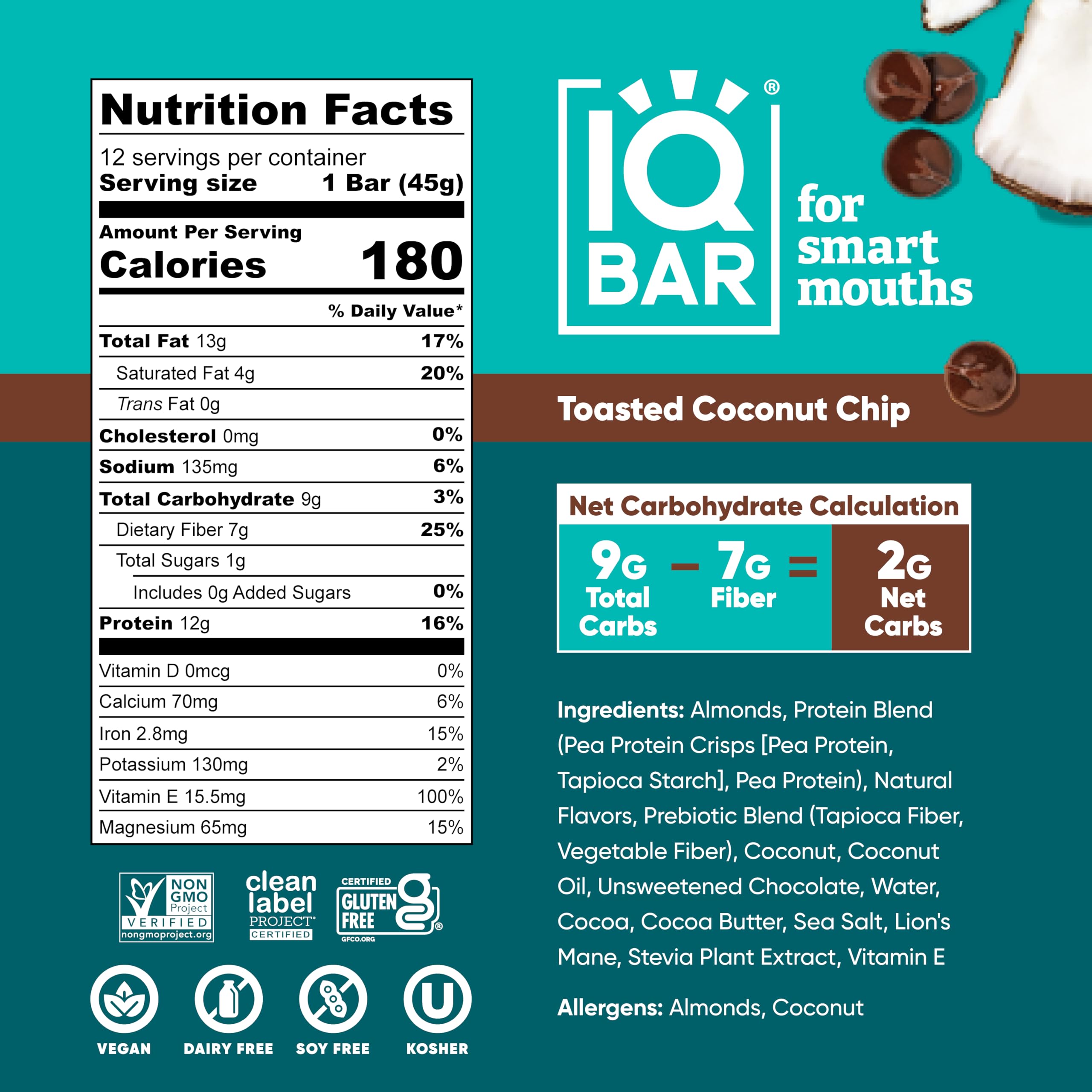 IQBAR nutrition label detail highlighting low sugar and functional nutrients