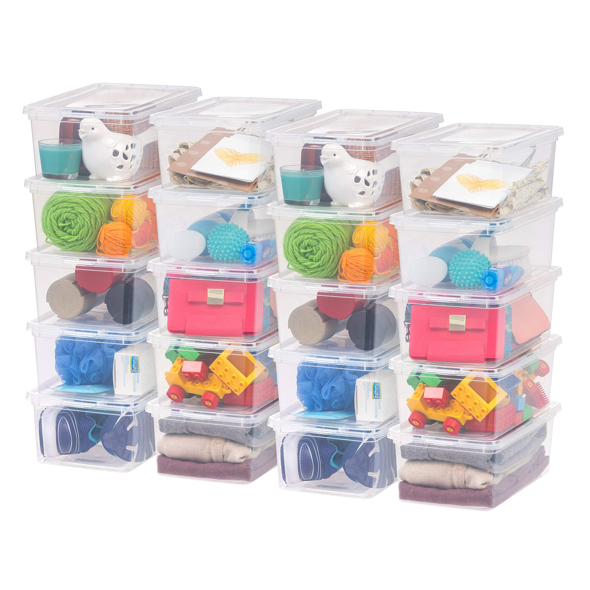 IRIS USA clear bin front view showing contents visibility and quick retrieval
