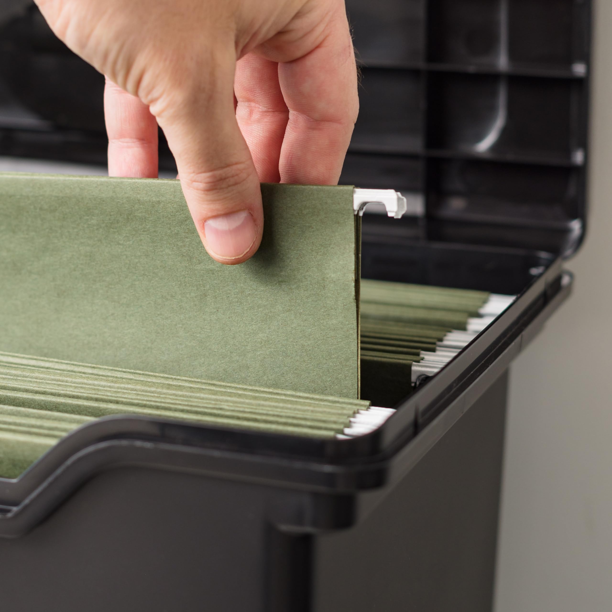 IRIS USA file box with letter files inside showing capacity and scale