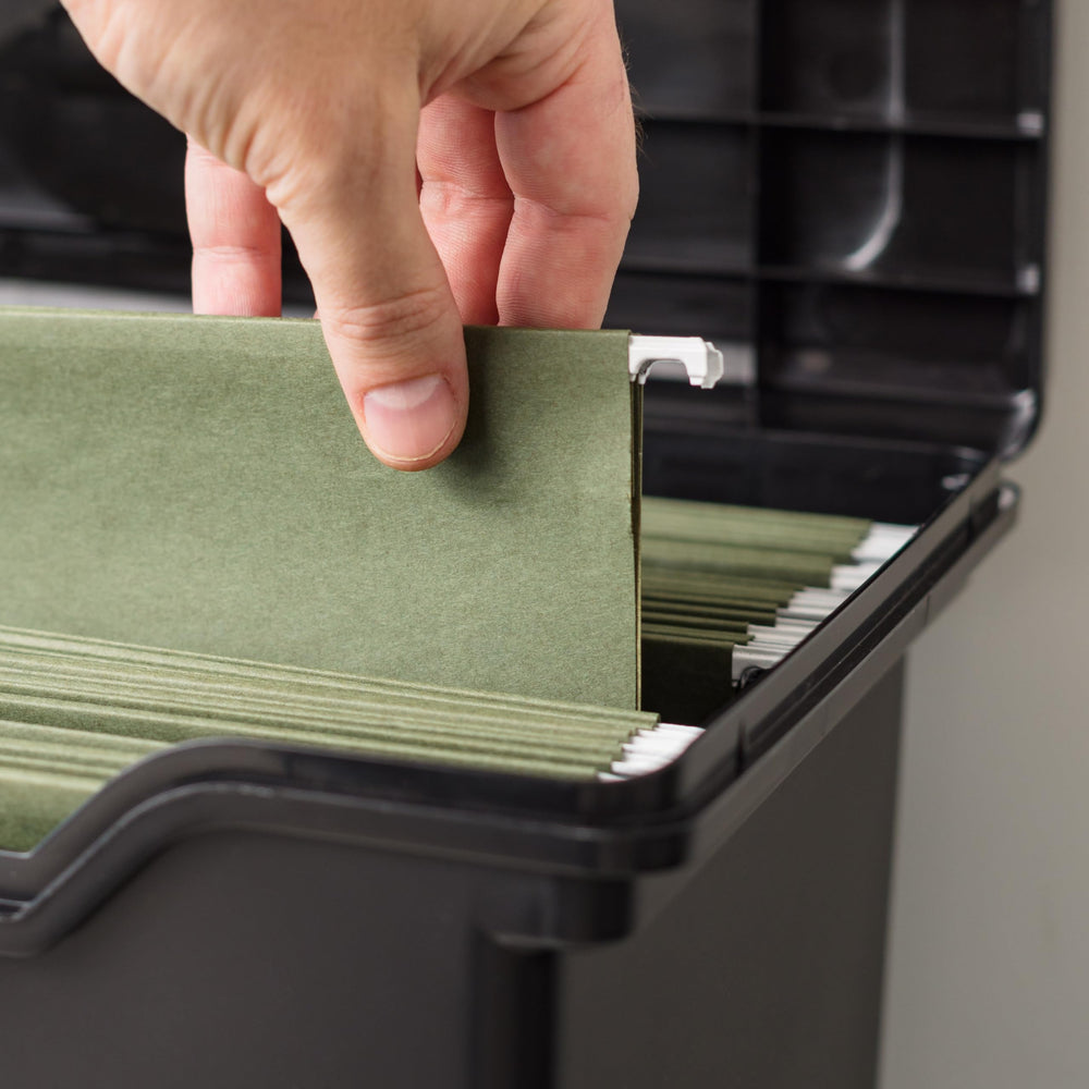 IRIS USA file box with letter files inside showing capacity and scale