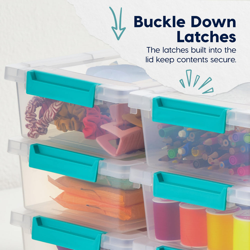 IRIS USA bins on shelf lifestyle view illustrating neat storage in home setting