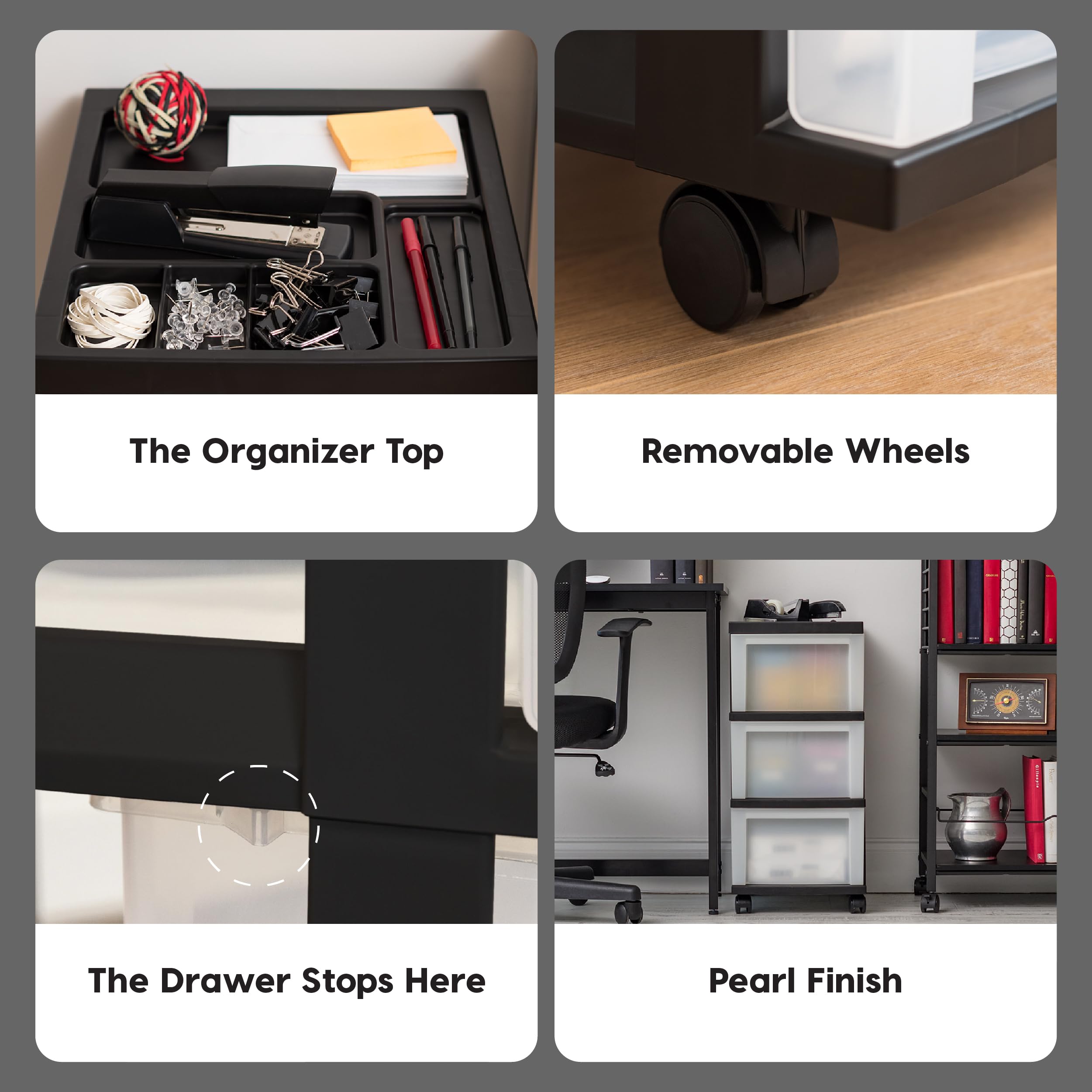 IRIS USA caster wheels under cart demonstrating mobility for easy room-to-room transport