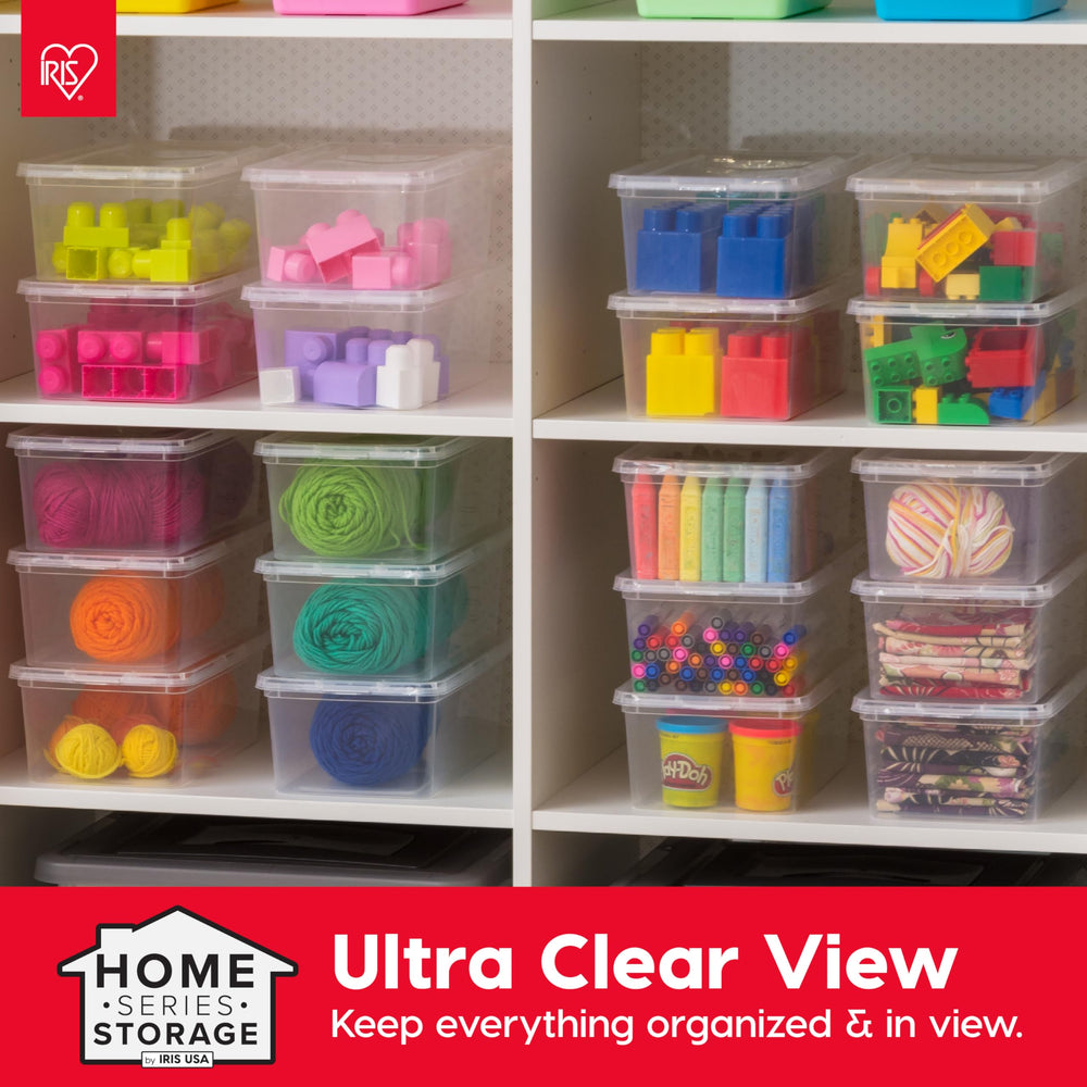 IRIS USA stacked bins on shelf saving vertical space for tidy rooms