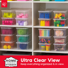 IRIS USA stacked bins on shelf saving vertical space for tidy rooms