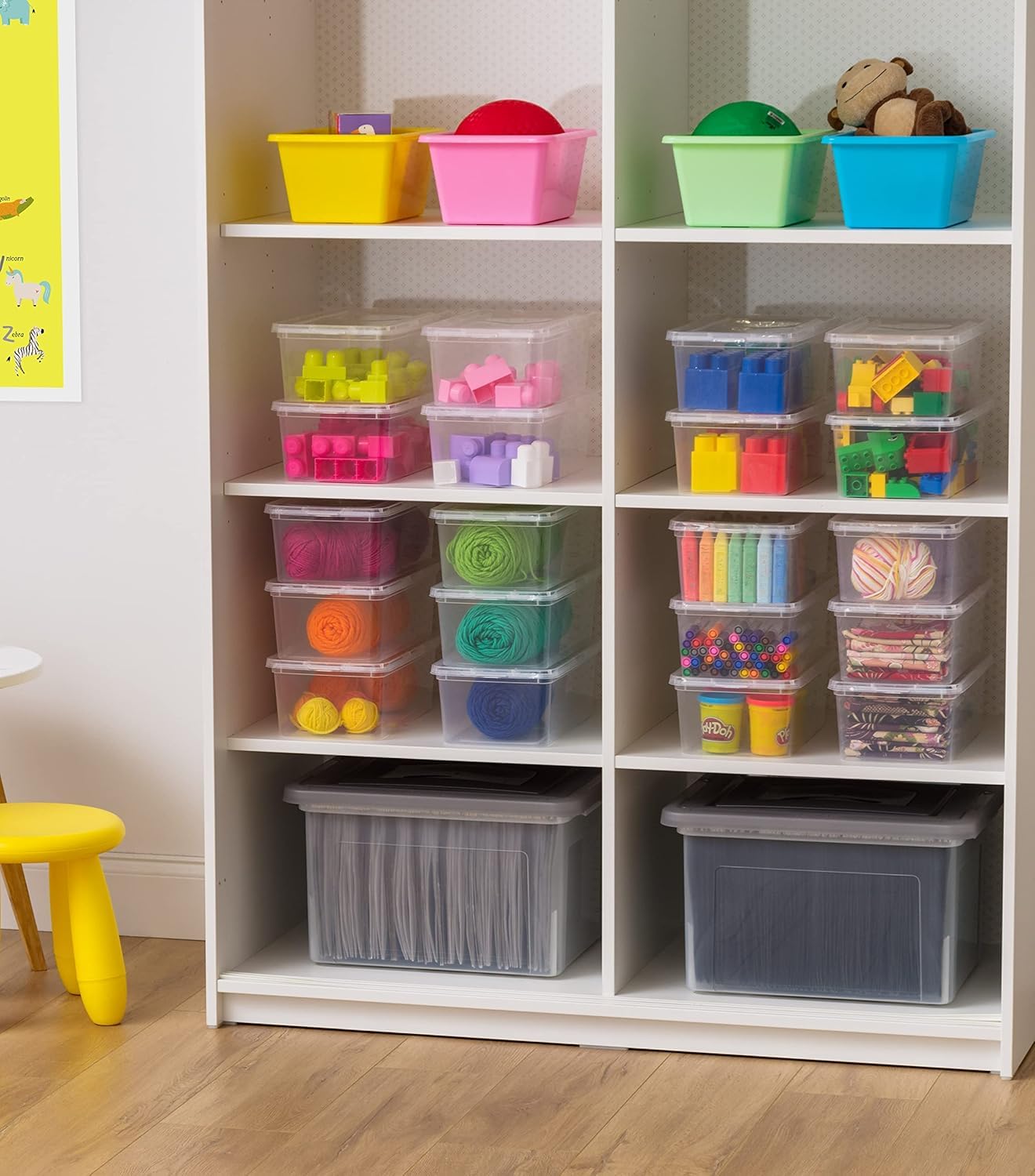IRIS USA stacked bins demonstrating stable vertical organization benefit