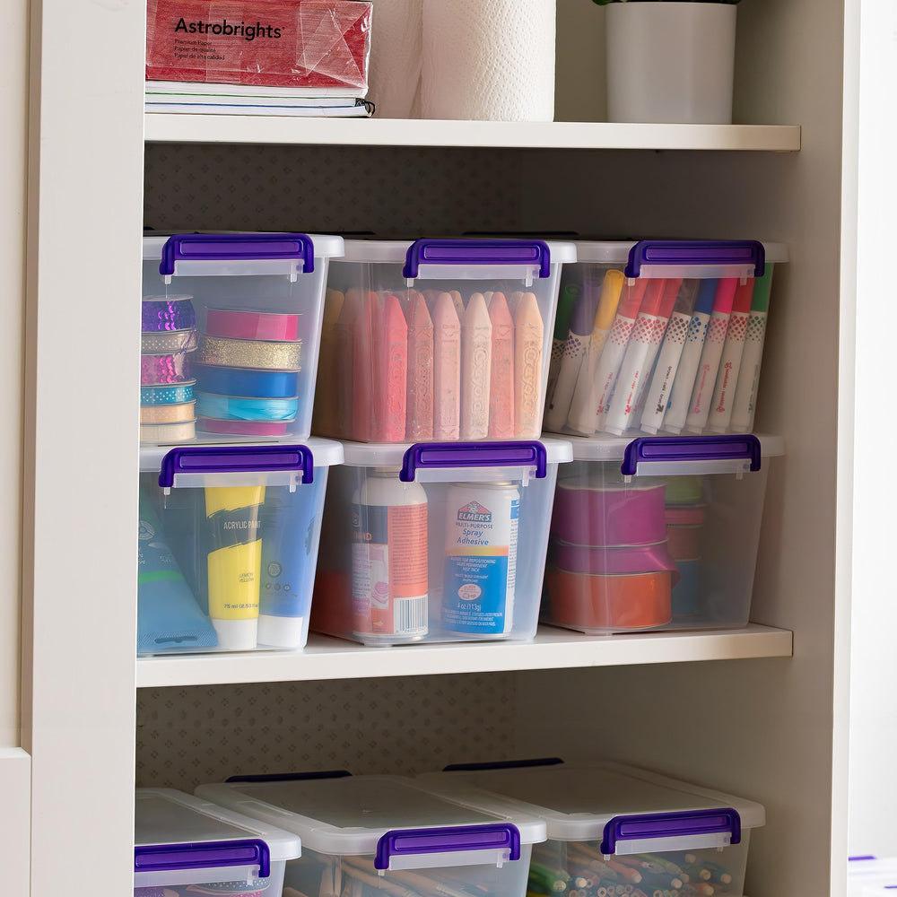 IRIS USA bins stacked on shelf saving vertical space and reducing clutter