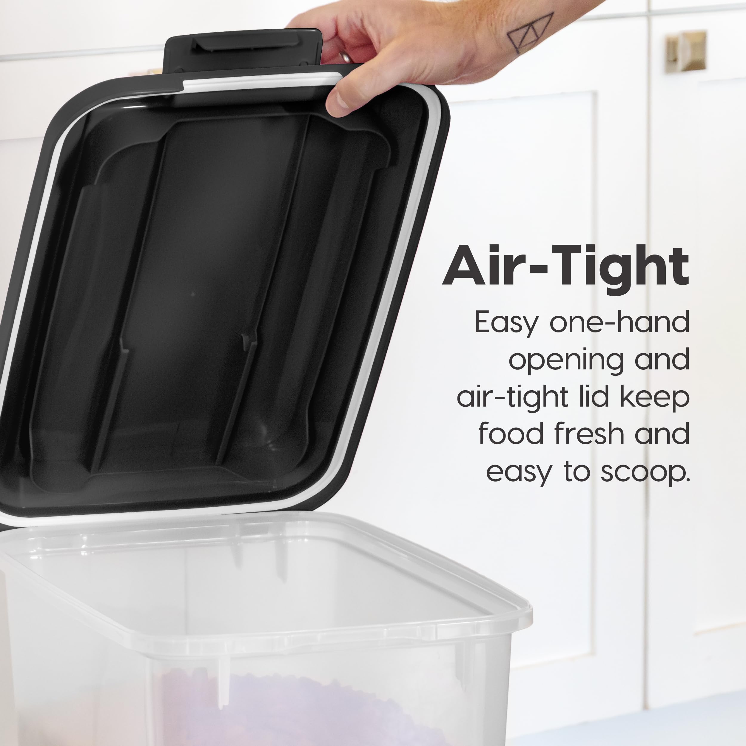 IRIS USA translucent body with visible food level for quick inventory checks