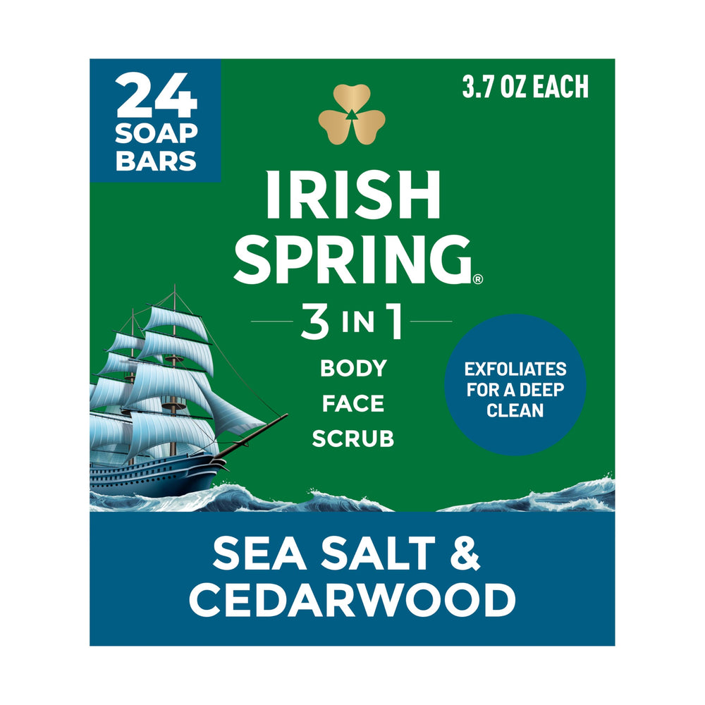 Irish Spring front packaging showing 24-pack and scent freshness