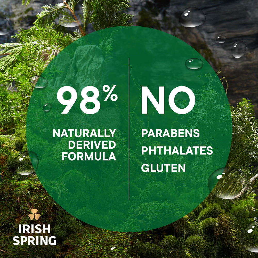 Irish Spring ingredient label highlighting paraben-free gentle formula