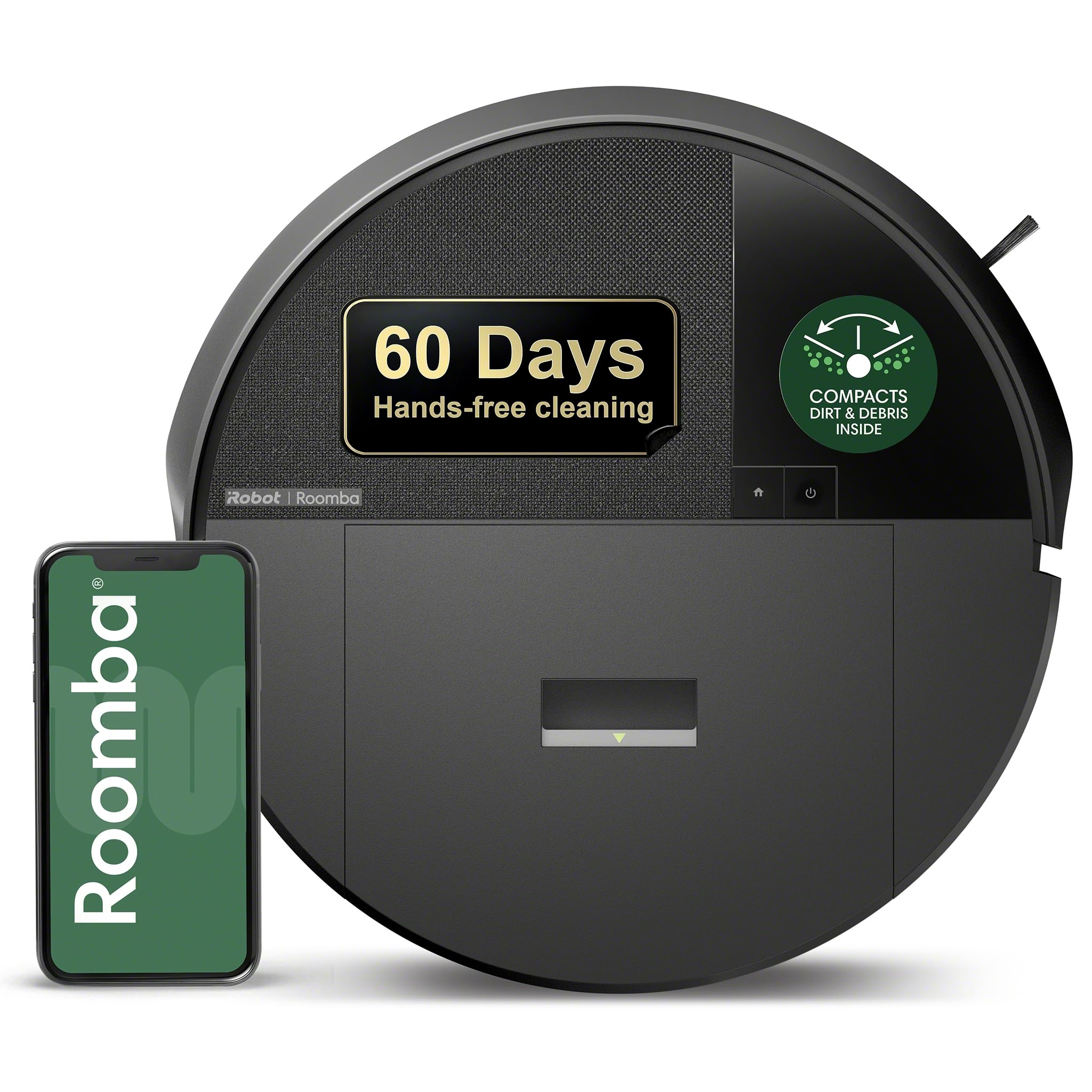 iRobot Roomba 205 front view showing compact, dockless design and space-saving benefit