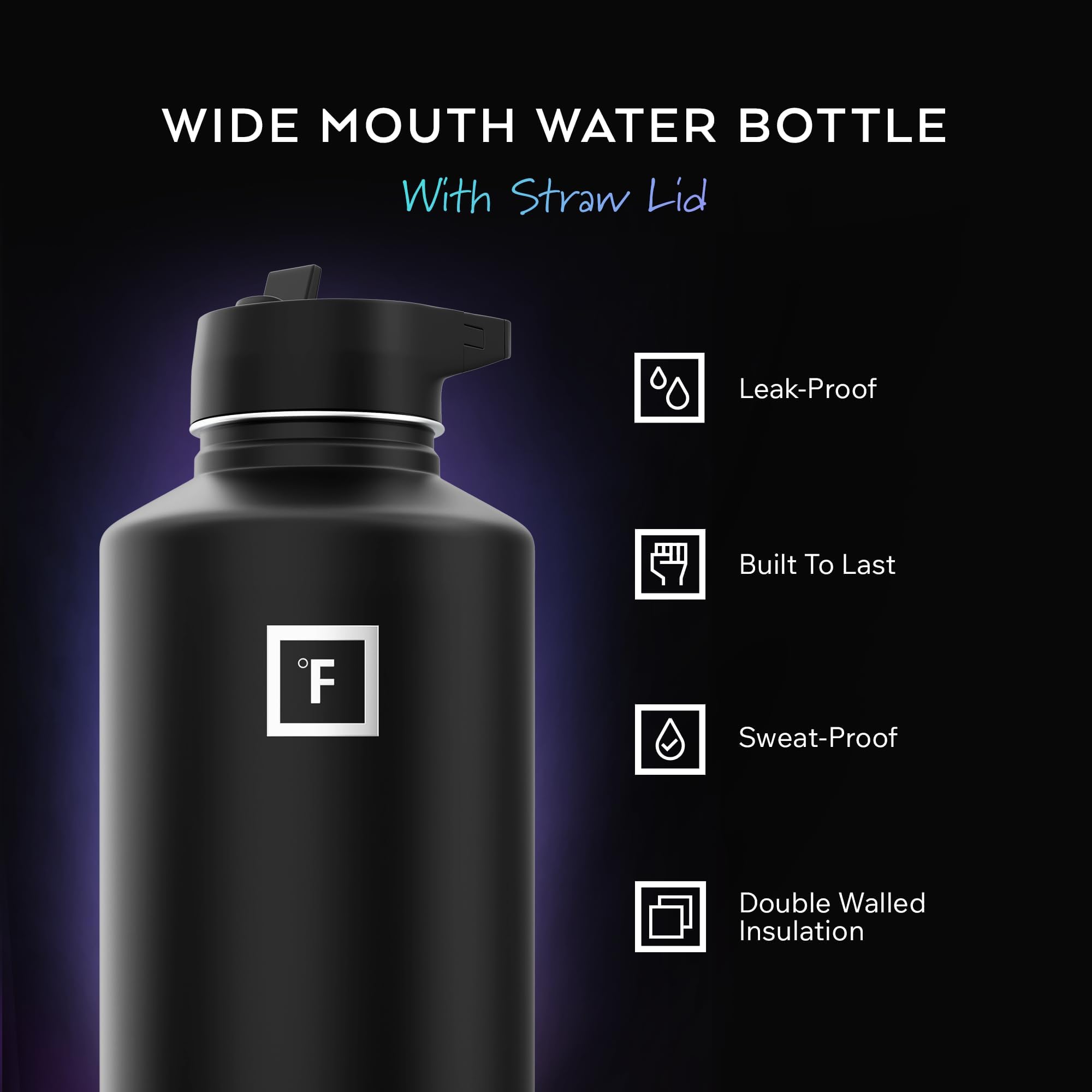 IRON °FLASK wide mouth close-up highlighting easy filling and ice insertion