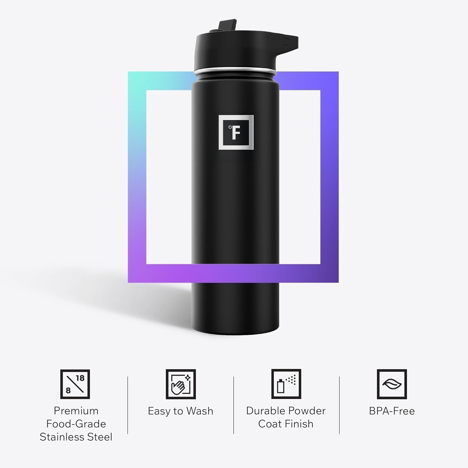 IRON °FLASK clipped in backpack demonstrating portable hydration benefit