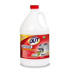 IRON OUT outdoor gallon bottle front view shows ready-to-use rust remover benefit