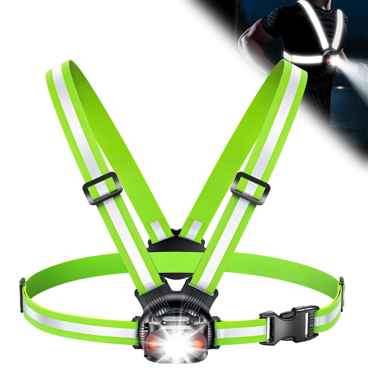 ISEYOU front lamp and vest showing full kit and all-round visibility