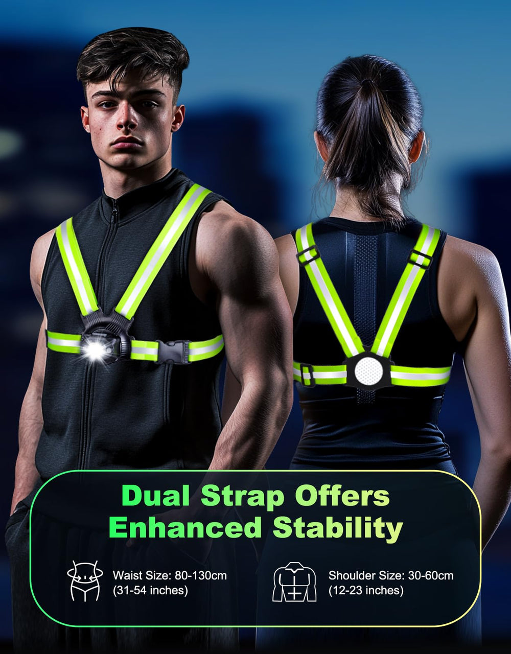 ISEYOU in-use night runner wearing vest for safer evening runs