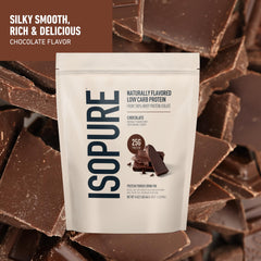 Isopure scoop with powder highlighting ease of portioning and high protein