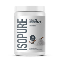 Isopure front packaging shows clean unflavored creatine powder benefit clarity