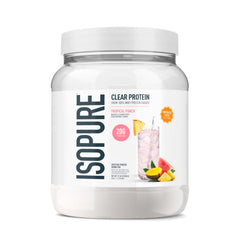 Isopure front package showing Tropical Punch benefits and clean formula