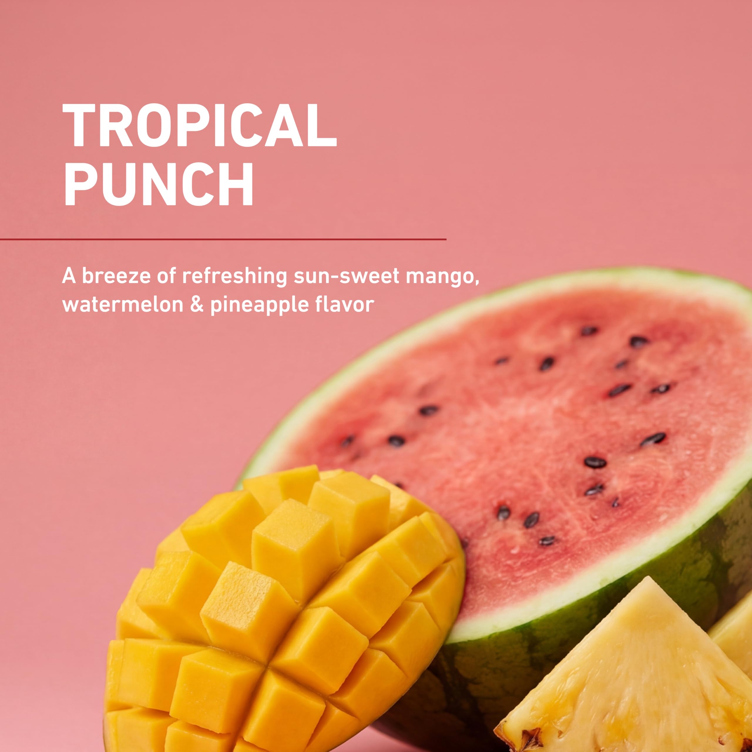 Isopure mixed Tropical Punch drink in glass showing clear refreshing look