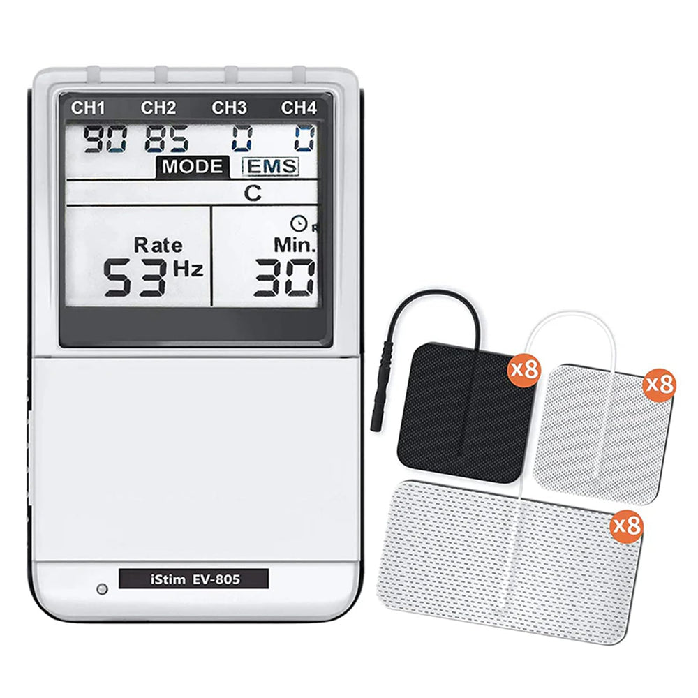 iSTIM EV-805 backlit display close-up highlighting clear program selection benefit