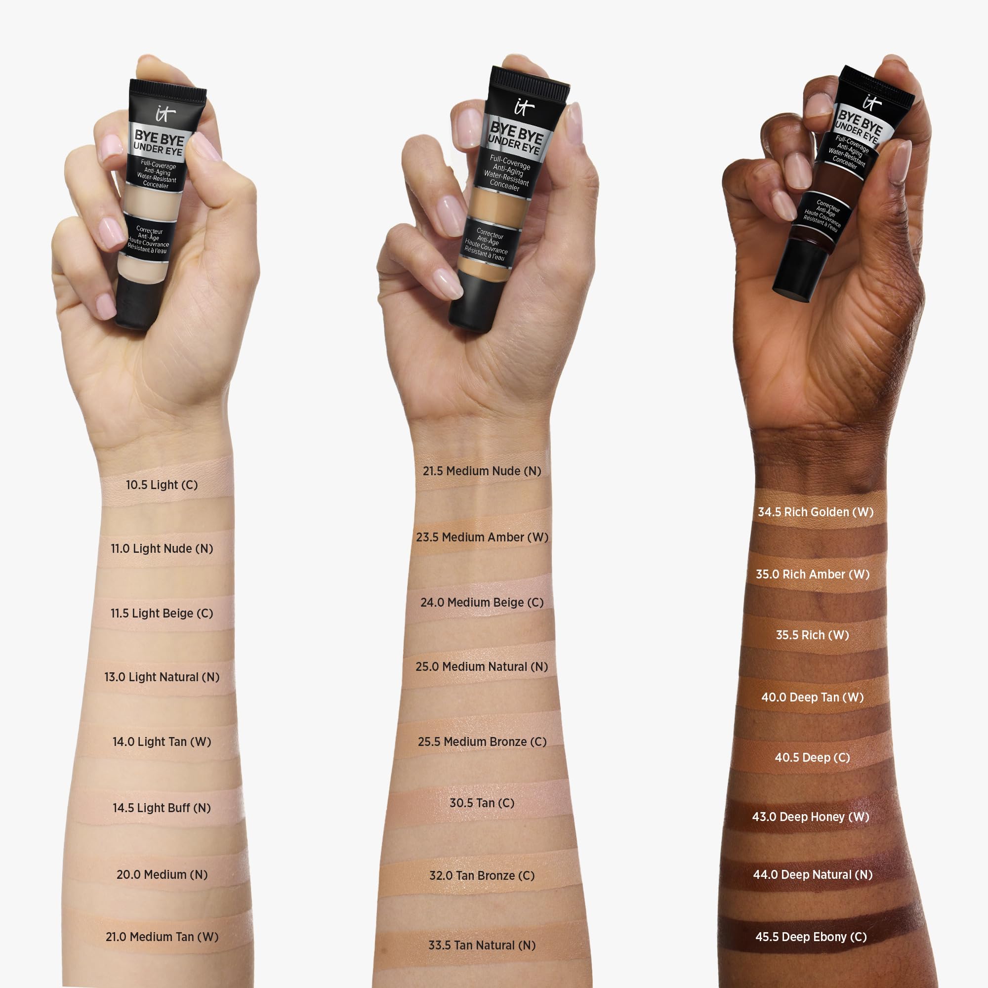 IT Cosmetics concealer being blended with brush showing seamless, natural finish