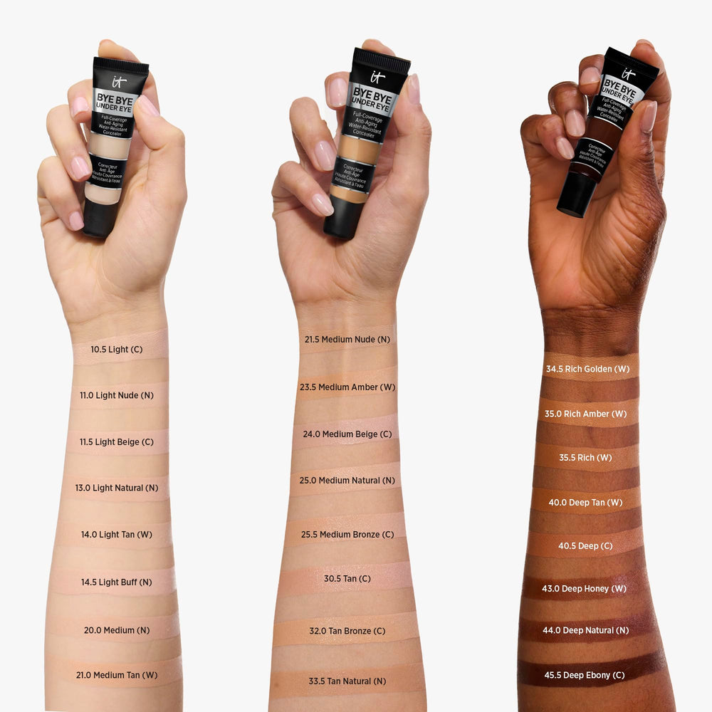 IT Cosmetics concealer being blended with brush showing seamless, natural finish