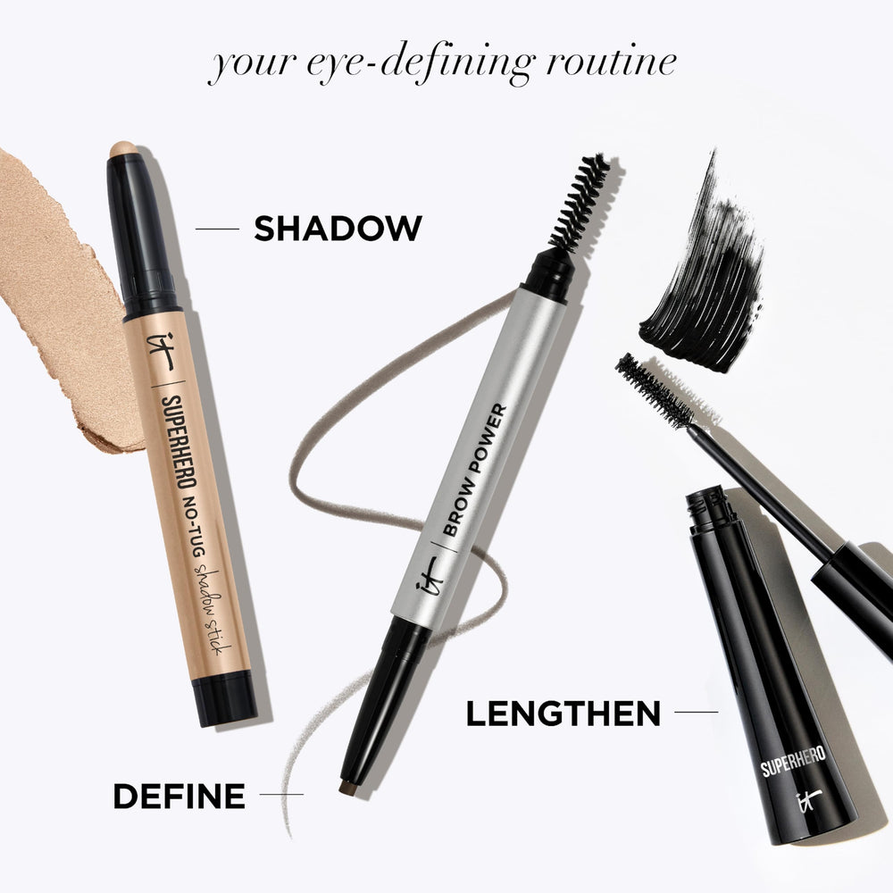 IT Cosmetics pencil on vanity in lifestyle scene, easy everyday grooming benefit