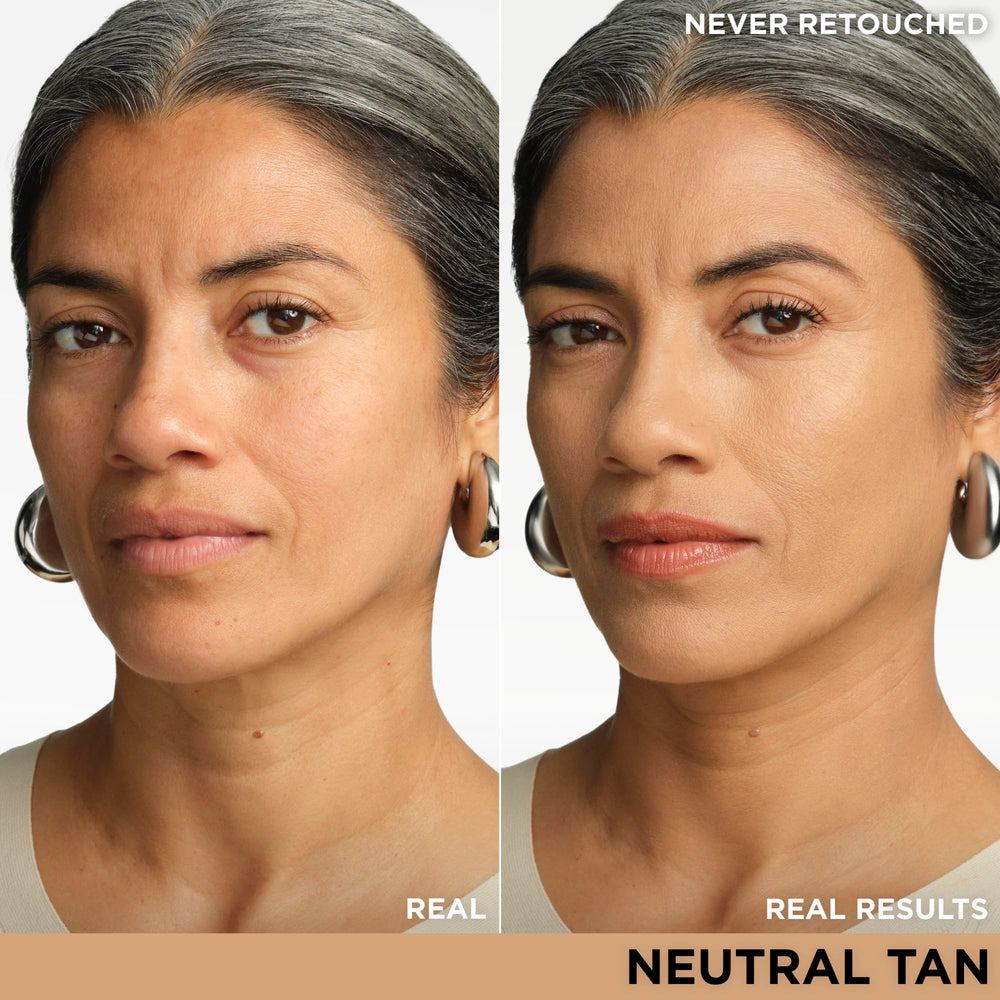 IT Cosmetics CC+ Cream swatch on forearm illustrating Neutral Tan coverage and color-correcting benefit