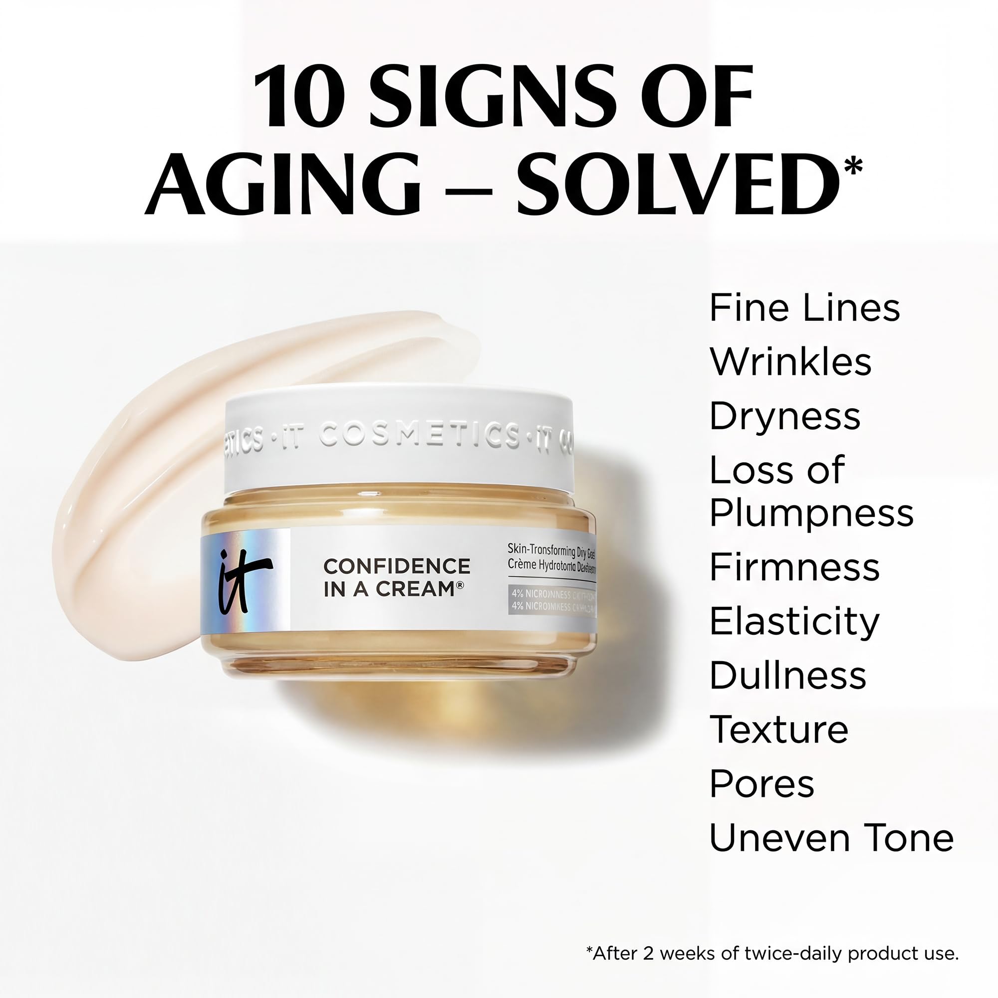 IT Cosmetics cream texture close-up illustrating rich hydration and fast absorption