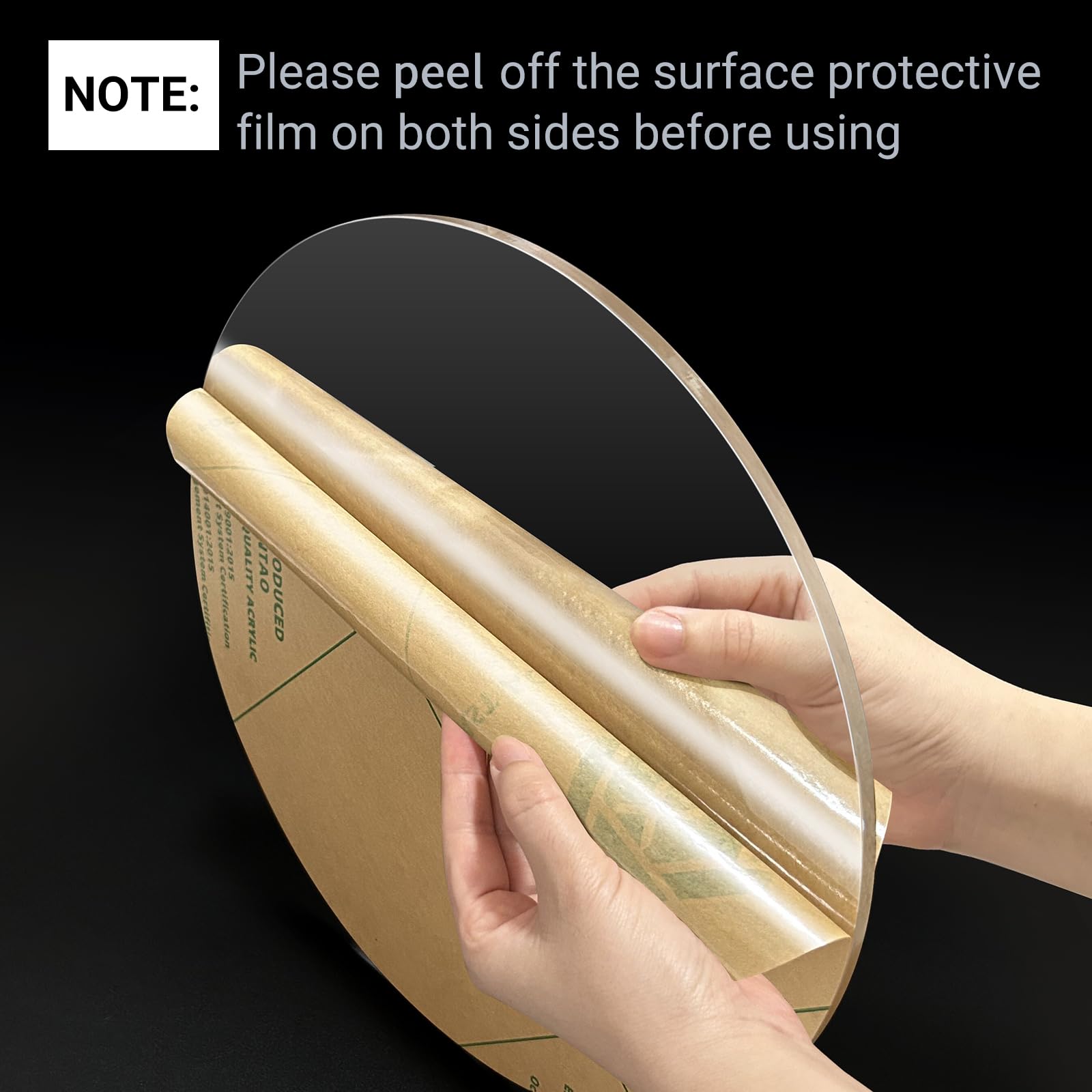 iteshuai acrylic circle used as tabletop protector on wood surface showing clarity benefit