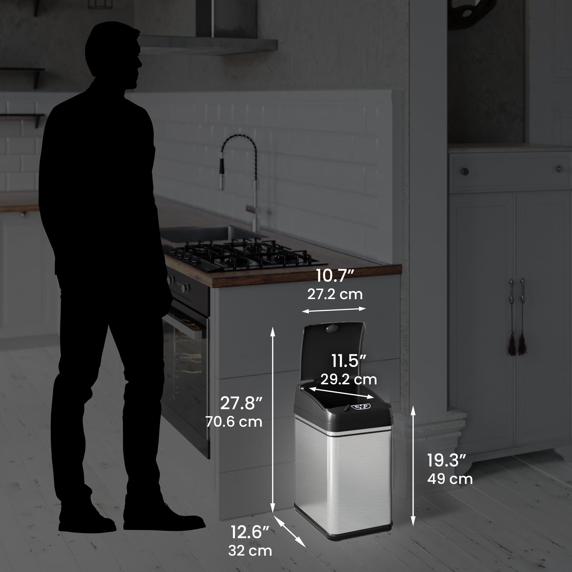 iTouchless in kitchen lifestyle scene showing modern look and odor control benefit