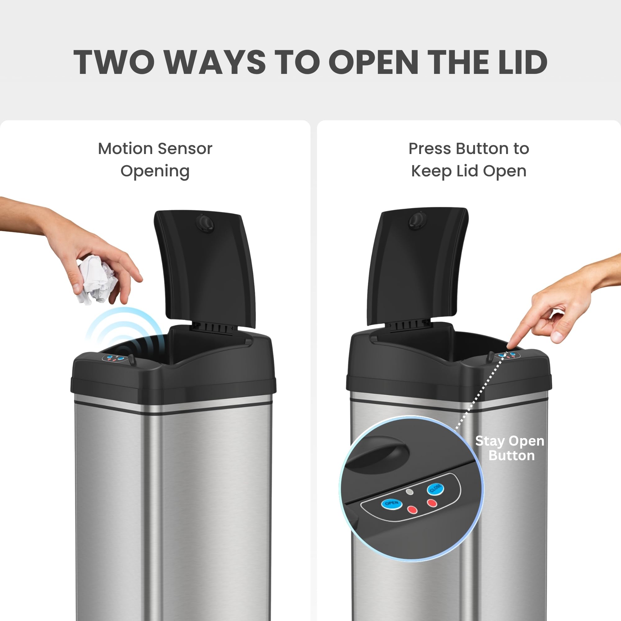 iTouchless soft-close hinge detail ensuring quiet lid operation