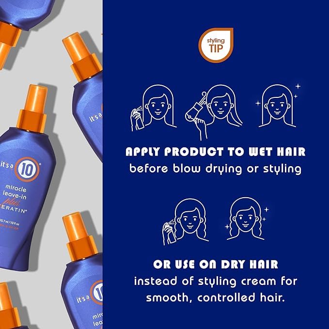 Model applying It's A 10 to damp hair for faster detangling and smoother styling