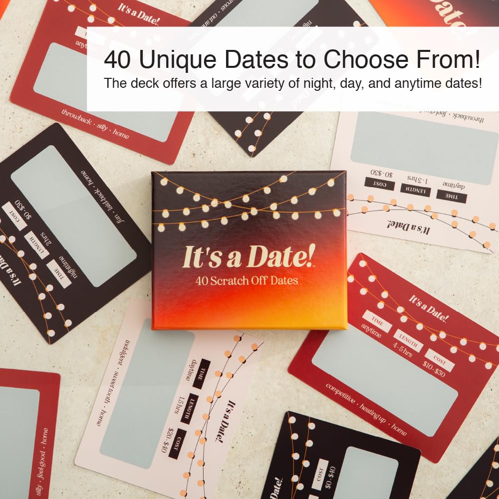 It's a Date! close-up of a single 5x4 card, clear prompt text and foil cover