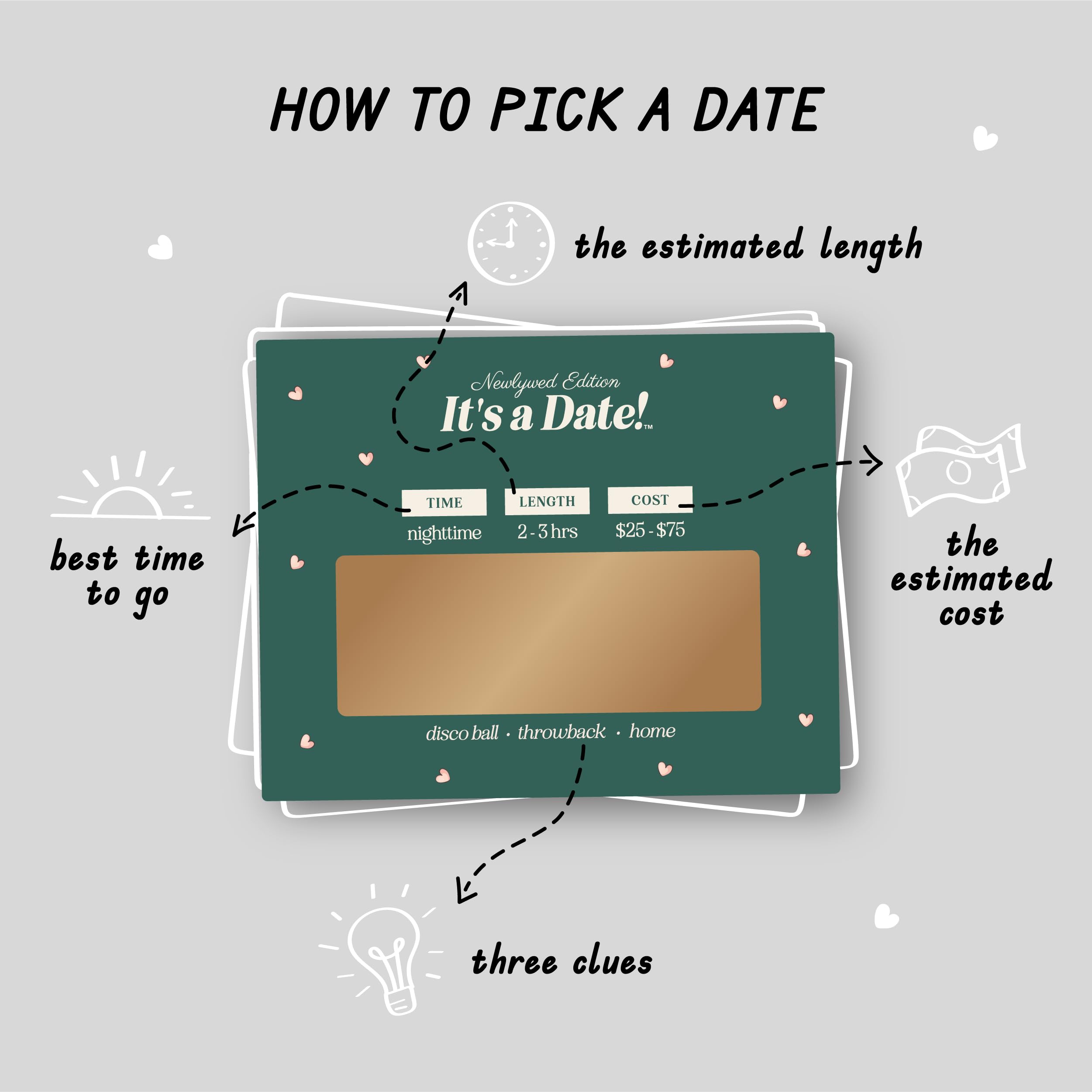 It’s a Date! cards held in hand to show scale and easy storage benefit