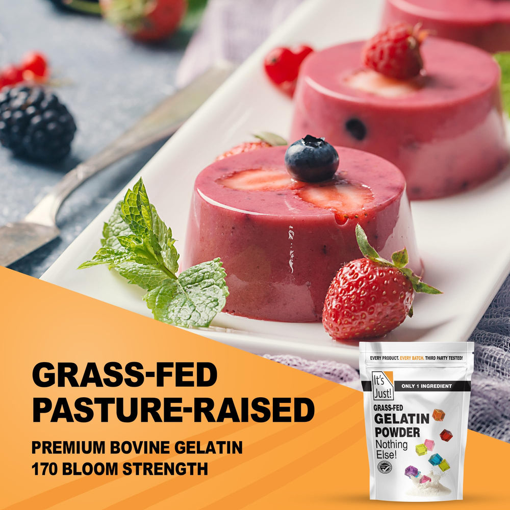 It's Just! gelatin blooming in cold liquid, demonstrates easy hydration and prep benefit