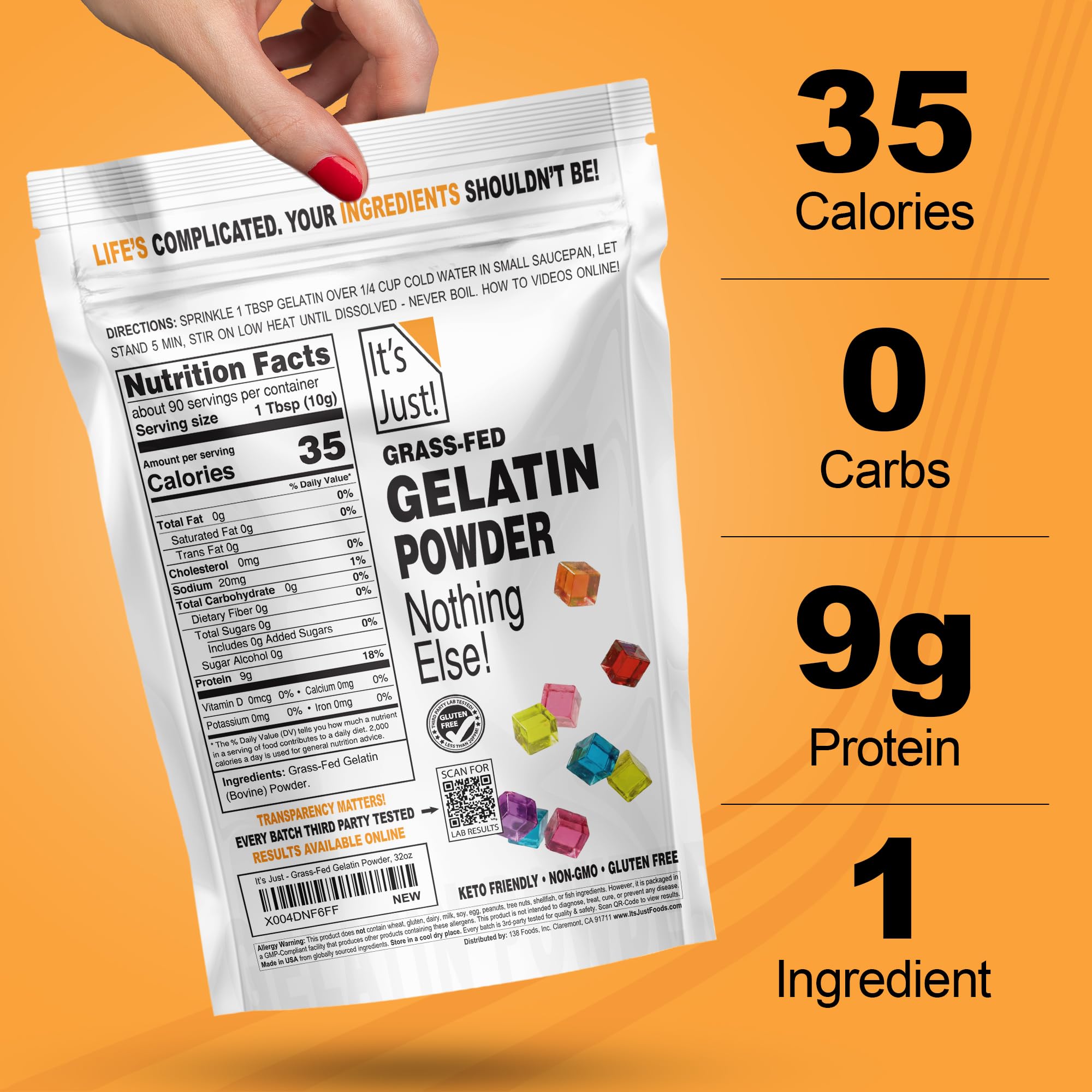 It's Just! gummy candies made with gelatin, clear set and firm chew benefit