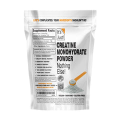 It's Just! scoop with powder beside pouch highlighting included scoop for accurate dosing