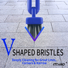 ITTAHO telescoping stainless steel handle fully extended, reaches high tiles easily