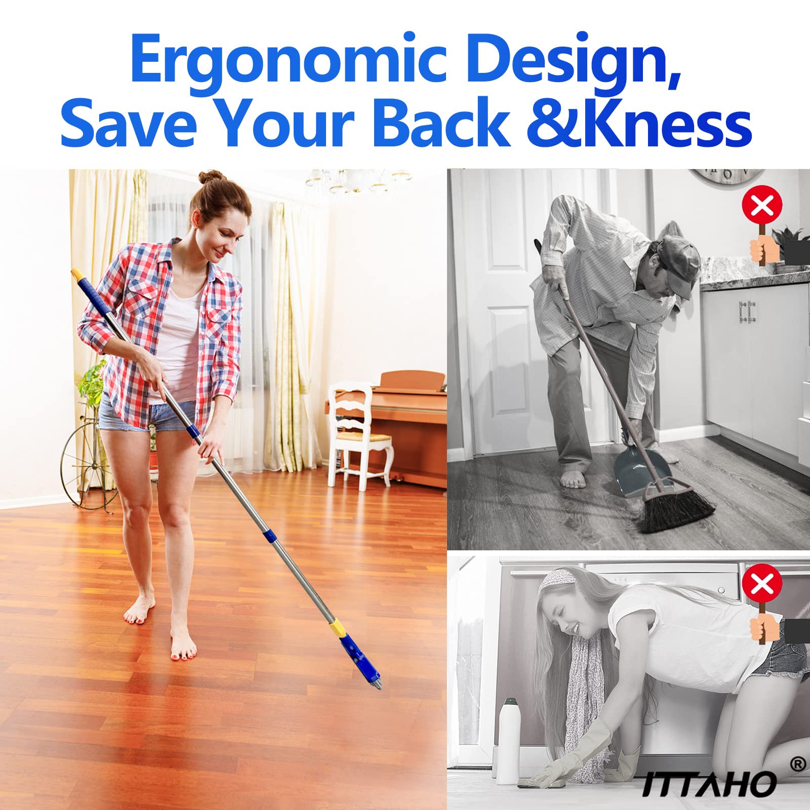 ITTAHO swivel brush head angled during scrub, adjusts for tight corners and edges